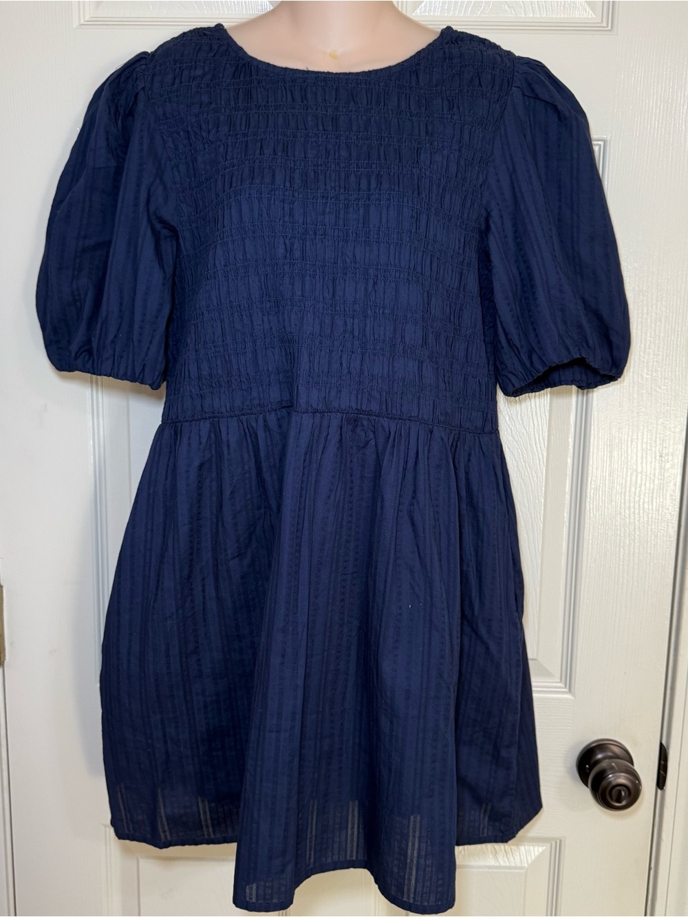 Old Navy Blue Smocked Puff Sleeve Mini Dress Size  Petite Large  Boho Cottage